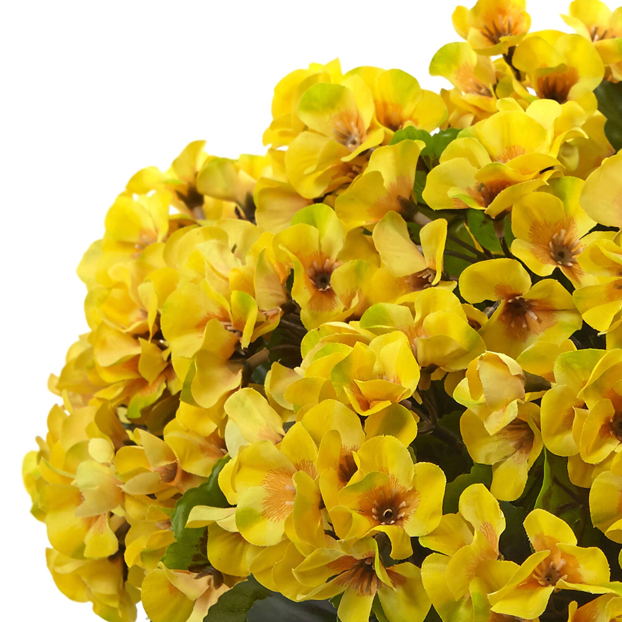 15" UV Resistant Yellow Geranium Arrangement in Black Planter